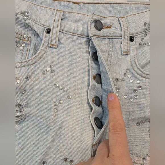 Carmar rhinestone star denim jeans Cut Off Ripped Distressed July shorts Size 26 - Picture 8 of 12
